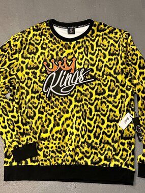 Switch Remarkable Mens 3XL Yellow Leopard Print Kings Crown Crewneck Sweatshirt